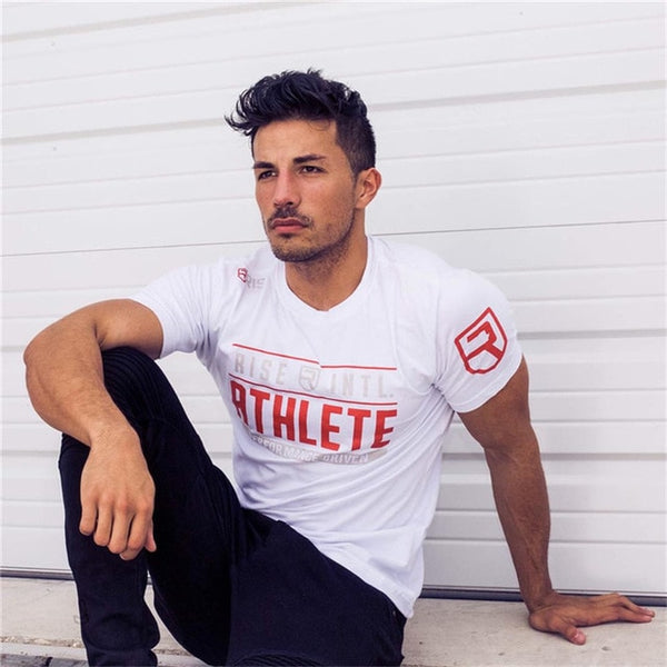 2019 New Men Summer Gyms Fitness Bodybuilding T shirt Printed Cotton Shirts Brand Slim Casual Short Tees Tops Clothes