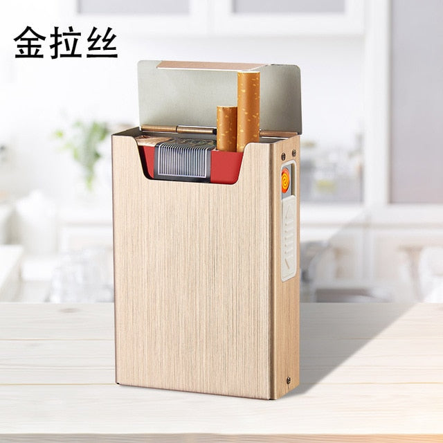 Cigarette Case Box Lighter for Smoking Aluminum Alloy USB Rechargeable Lighter Windproof Lighter Case Electronic Gadgets