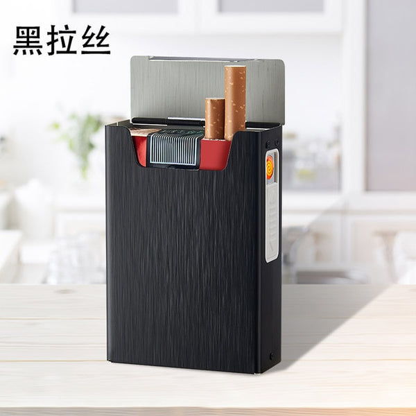 Cigarette Case Box Lighter for Smoking Aluminum Alloy USB Rechargeable Lighter Windproof Lighter Case Electronic Gadgets