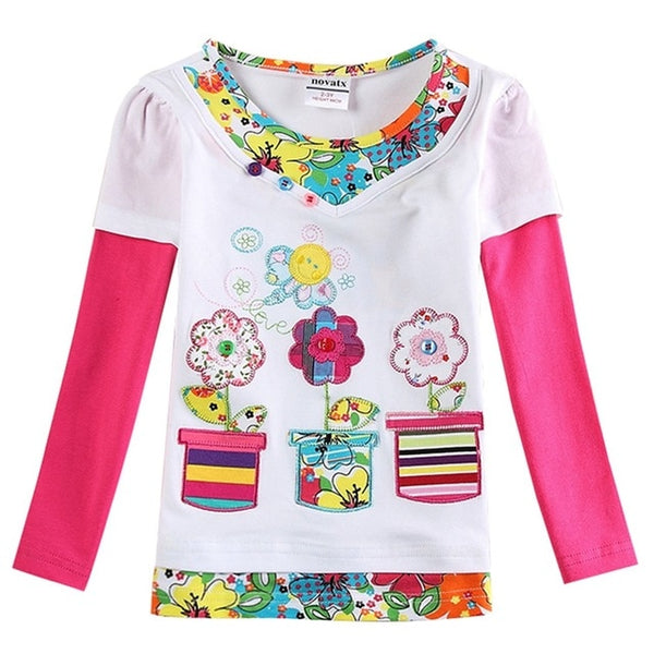 Girls T-shirt Children t Shirts Kids Flower t-shirt Girls Long Sleeve Tops Girls T Shirt Child Clothing Kids Cotton Shirts F4908