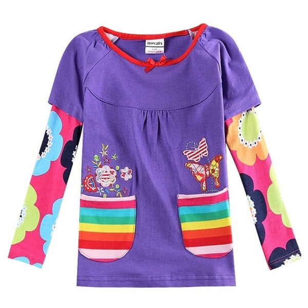 Girls T-shirt Children t Shirts Kids Flower t-shirt Girls Long Sleeve Tops Girls T Shirt Child Clothing Kids Cotton Shirts F4908