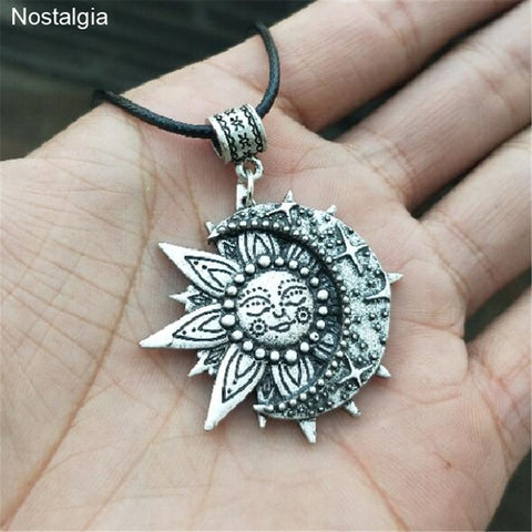 Wiccan Sun Moon Star Male Necklace Women Mandala Lotus Flower Wicca Witchcraft Witch Jewelry Neckless Spiritual Jewelery