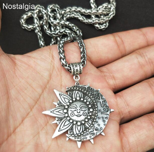 Wiccan Sun Moon Star Male Necklace Women Mandala Lotus Flower Wicca Witchcraft Witch Jewelry Neckless Spiritual Jewelery