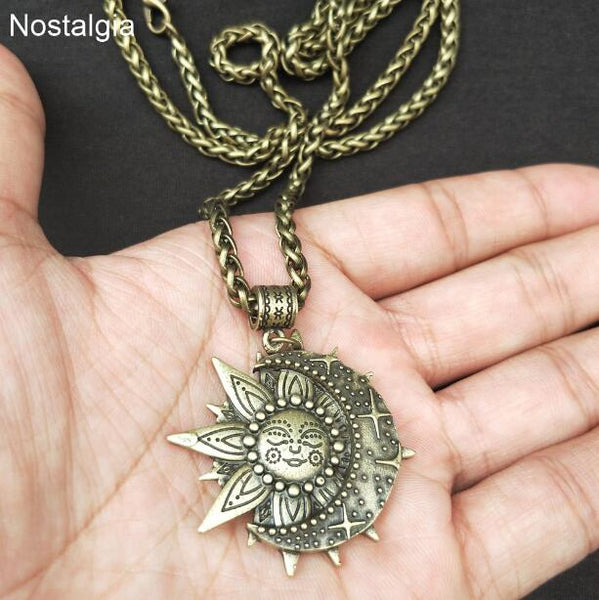 Wiccan Sun Moon Star Male Necklace Women Mandala Lotus Flower Wicca Witchcraft Witch Jewelry Neckless Spiritual Jewelery