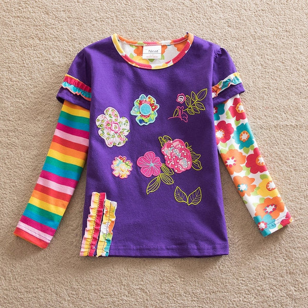 Girls T-shirt Children t Shirts Kids Flower t-shirt Girls Long Sleeve Tops Girls T Shirt Child Clothing Kids Cotton Shirts F4908