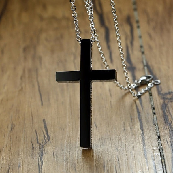 Vnox Unique Side Engraved Bible Cross Pendant Philippians I CAN DO ALL THINGS Necklace for Women Men Stainless Steel Jesus Jewel