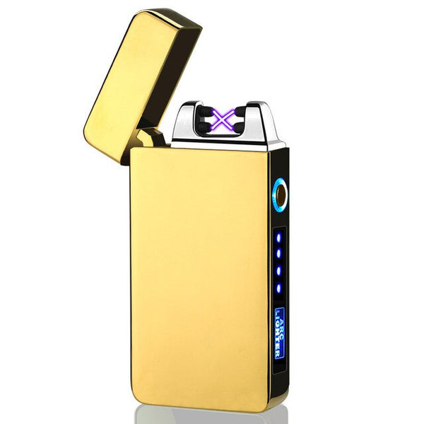 Windproof Dual Arc Lighter Flameless Electronic Rechargeable Electric Lighter for Cigarette Candle with LED Power Display