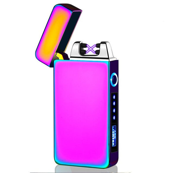 Windproof Dual Arc Lighter Flameless Electronic Rechargeable Electric Lighter for Cigarette Candle with LED Power Display