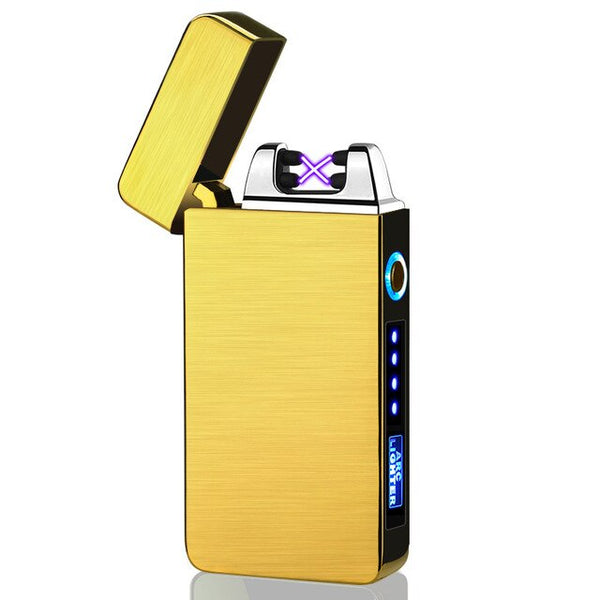 Windproof Dual Arc Lighter Flameless Electronic Rechargeable Electric Lighter for Cigarette Candle with LED Power Display