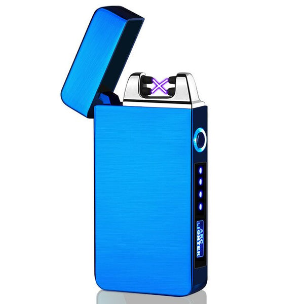 Windproof Dual Arc Lighter Flameless Electronic Rechargeable Electric Lighter for Cigarette Candle with LED Power Display