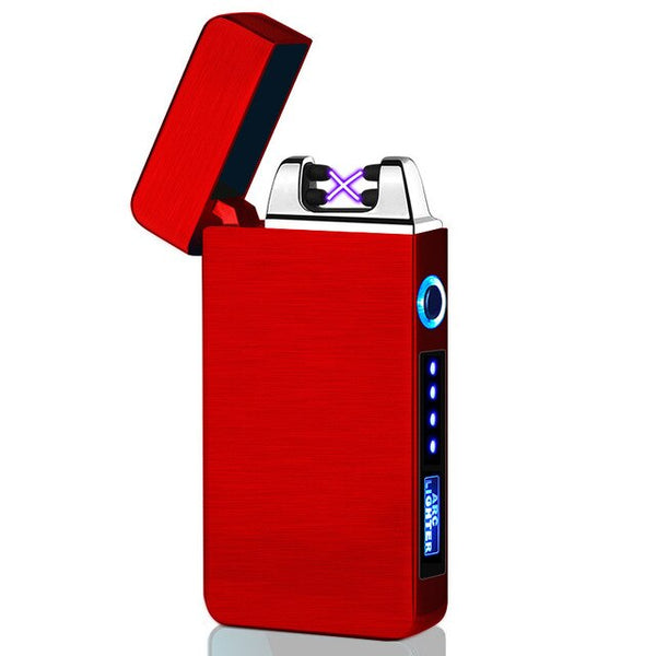 Windproof Dual Arc Lighter Flameless Electronic Rechargeable Electric Lighter for Cigarette Candle with LED Power Display