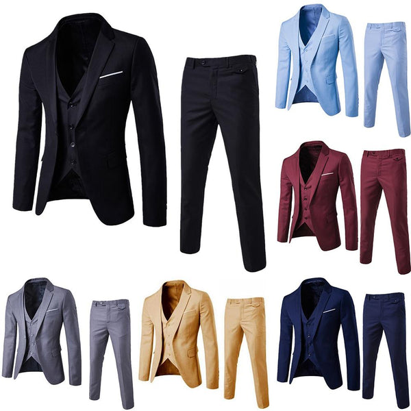 3Pcs/Set Luxury Plus Size Men Suit Set Formal Blazer +Vest +Pants Suits Sets Oversize For Men's Wedding Office Business Suit Set