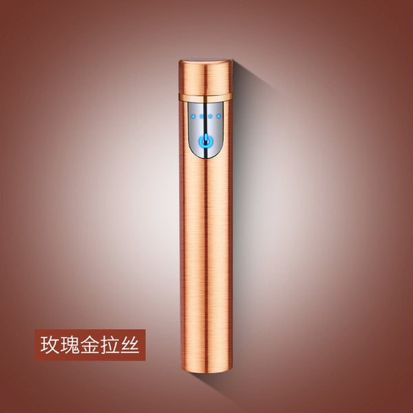 2018 New Thin Cigarette Lighter Metal USB Charging Lighters Rechargeable Electric Lighter Windproof High Quality Gadgets For Men