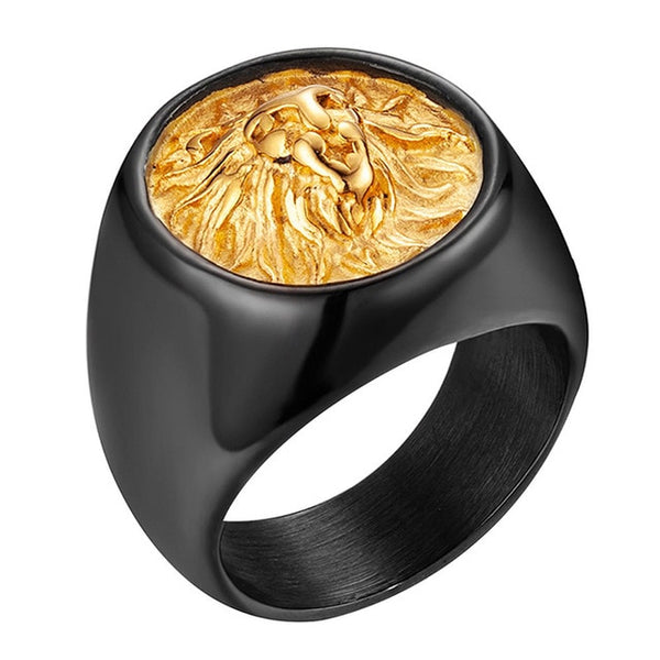 Valily Men Ring Punk Gold Lion Ring 316L Stainless steel Biker Round Animal Rings Jewelry Party Power Design high quality Jewel