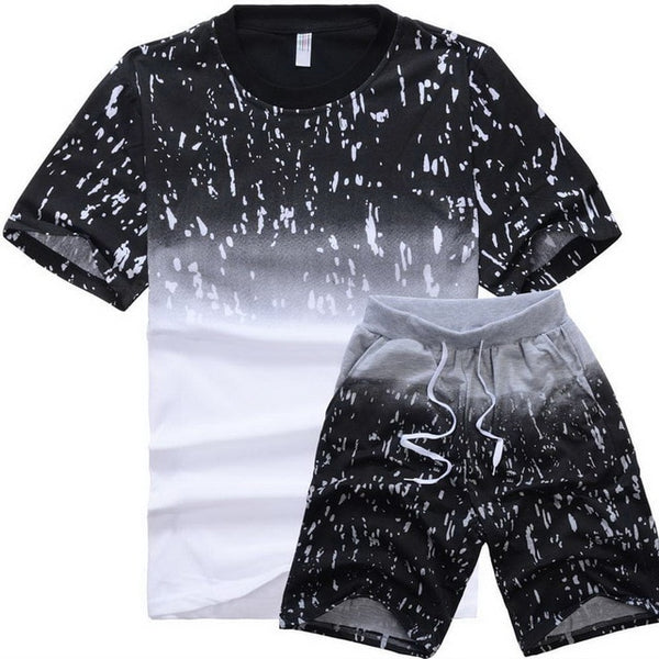 2019 Hot Men Sportswear Sets Summer 2PCs Short Sleeve Letter T Shirt + Shorts Set Slim Tracksuit Sets Fashion Print Streetwear