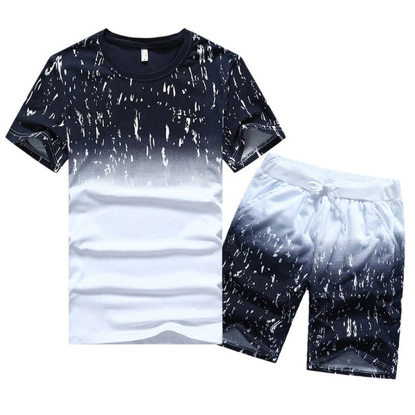 2019 Hot Men Sportswear Sets Summer 2PCs Short Sleeve Letter T Shirt + Shorts Set Slim Tracksuit Sets Fashion Print Streetwear