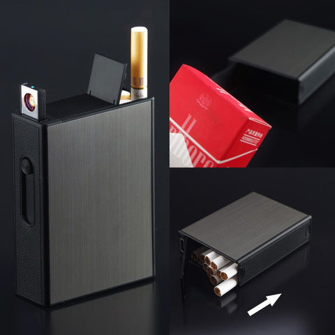 New 20-pack metal cigarette case USB charged electronic lighter creative cigarette box cigarette holder