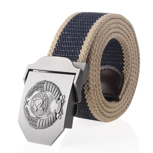 SupSindy New Canvas Belt 3D Soviet National Emblem metal buckle jeans belts for Men CCCP Army Military tactical belts male strap