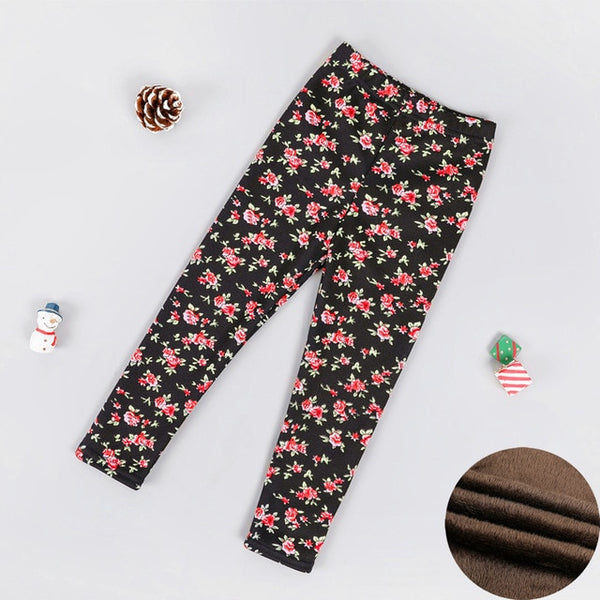 Autumn Winter Baby Girls Leggings 2020 Thick Warm Dot Pants Kid Girl Leopard Plus Velvet Pants Children Vintage Flowers Trousers