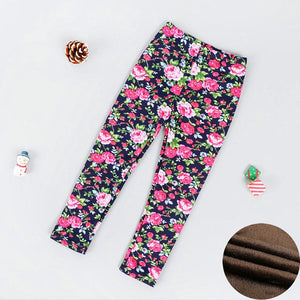 Autumn Winter Baby Girls Leggings 2020 Thick Warm Dot Pants Kid Girl Leopard Plus Velvet Pants Children Vintage Flowers Trousers