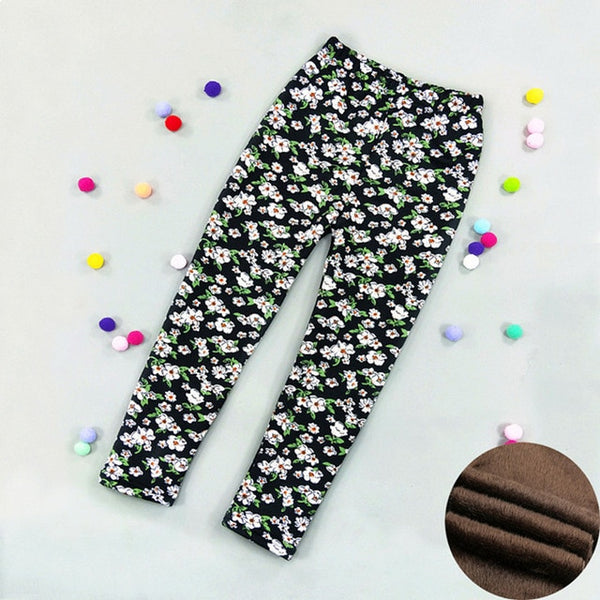 Autumn Winter Baby Girls Leggings 2020 Thick Warm Dot Pants Kid Girl Leopard Plus Velvet Pants Children Vintage Flowers Trousers