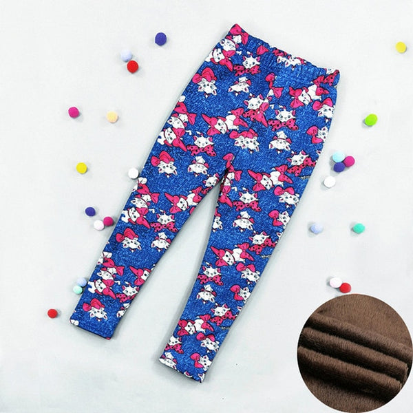 Autumn Winter Baby Girls Leggings 2020 Thick Warm Dot Pants Kid Girl Leopard Plus Velvet Pants Children Vintage Flowers Trousers