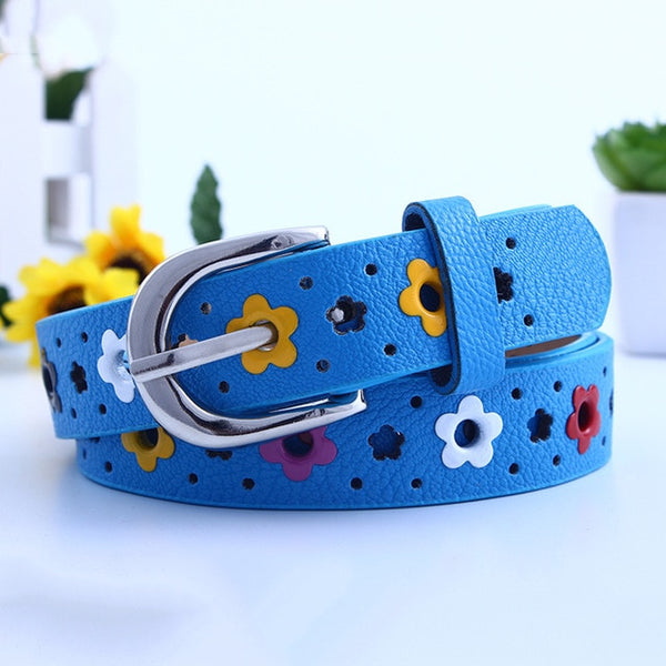 Hollow Flower Waistband Faux Leather Belt Silver Buckle KIDS CHILDREN BOYS GIRLS Neutral / Both Men and Women Imitation Leather