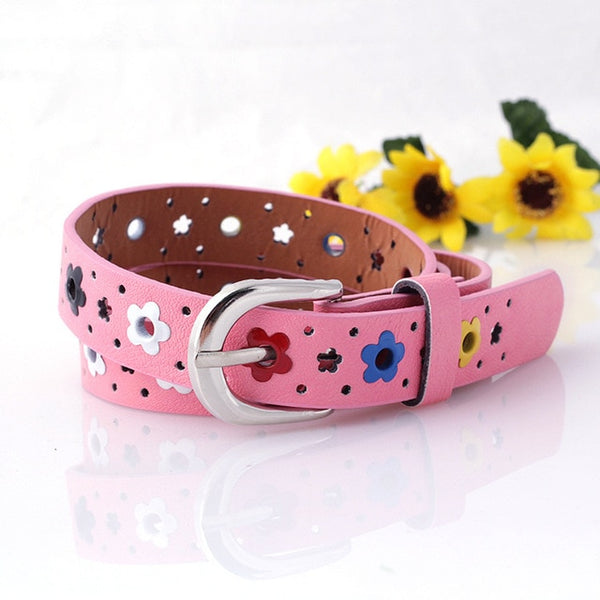 Hollow Flower Waistband Faux Leather Belt Silver Buckle KIDS CHILDREN BOYS GIRLS Neutral / Both Men and Women Imitation Leather