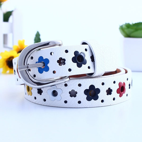 Hollow Flower Waistband Faux Leather Belt Silver Buckle KIDS CHILDREN BOYS GIRLS Neutral / Both Men and Women Imitation Leather