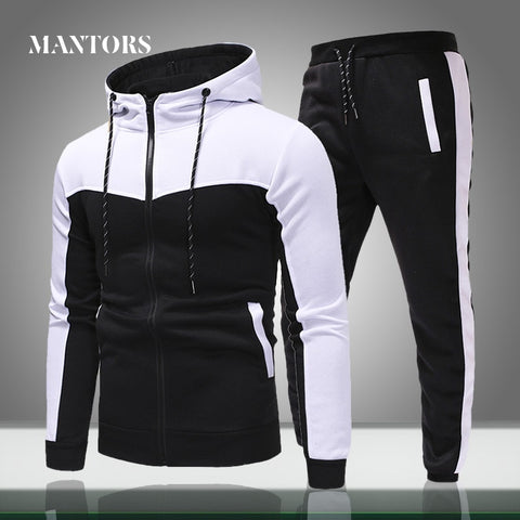 Men Casual Sets 2020 Spring New Solid Splice Jogger Tracksuit Zipper Hoodies+Pants 2PC Sets Men's Sportswear Sport Suit Clothing