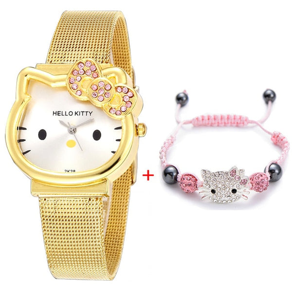 High Quality Cartoon Cute Mesh Stainless Steel Band Quartz Watch Children Kids Girls Boys Casual Bracelet Wristwatch Relogio