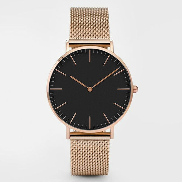 Fashion Women Watches Ultra Thin Stainless Steel Mesh Belt Quartz Wrist Watch Ladies Dress Watch Classic Rose Gold Clock Casual