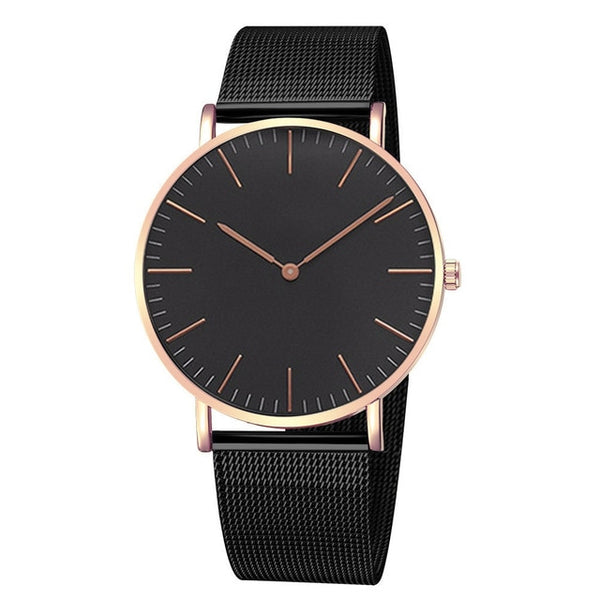 Fashion Women Watches Ultra Thin Stainless Steel Mesh Belt Quartz Wrist Watch Ladies Dress Watch Classic Rose Gold Clock Casual