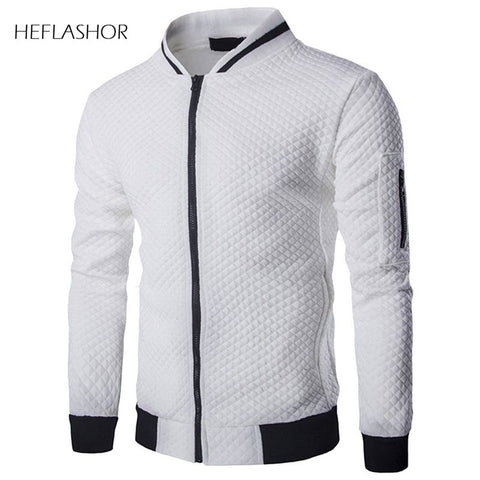 HEFLASHOR 2020 New Trend White Fashion Men's Jackets Clothes Long Sleeve Men's Veste Homme Argyle Zipper Jacket Casual Jacket