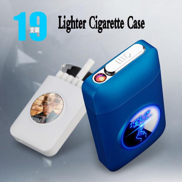 Resin Metal Capacity Cigarette Case Box With USB Electronic Lighter 19PCS Cigarette Holder Electric Plasma Arc Lighter Men Gifts