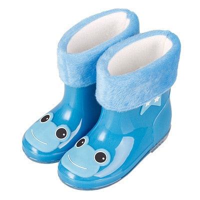 New Autumn Winter Rain Boots Children With Plush Warm Ankle Boots Boys Baby Toddler PVC Waterproof Water Shoes Kids Girls 03B