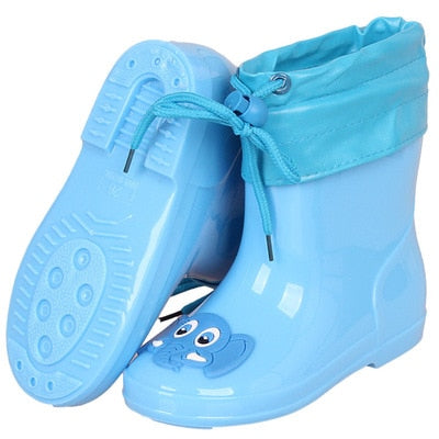 New Autumn Winter Rain Boots Children With Plush Warm Ankle Boots Boys Baby Toddler PVC Waterproof Water Shoes Kids Girls 03B