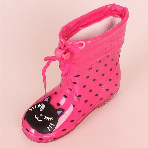 New Autumn Winter Rain Boots Children With Plush Warm Ankle Boots Boys Baby Toddler PVC Waterproof Water Shoes Kids Girls 03B
