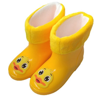 New Autumn Winter Rain Boots Children With Plush Warm Ankle Boots Boys Baby Toddler PVC Waterproof Water Shoes Kids Girls 03B