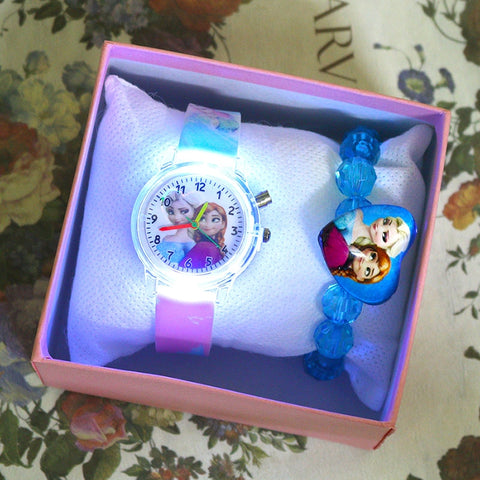 Princess Girls Watch with Bracelet Colorful Light Source Cartoon Kids Watches Party Clock Wrist reloj infantil Relogio Feminino