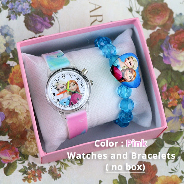 Princess Girls Watch with Bracelet Colorful Light Source Cartoon Kids Watches Party Clock Wrist reloj infantil Relogio Feminino