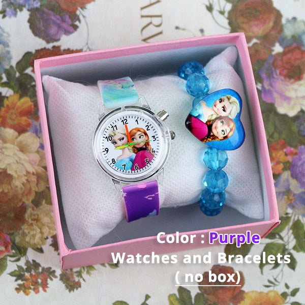 Princess Girls Watch with Bracelet Colorful Light Source Cartoon Kids Watches Party Clock Wrist reloj infantil Relogio Feminino