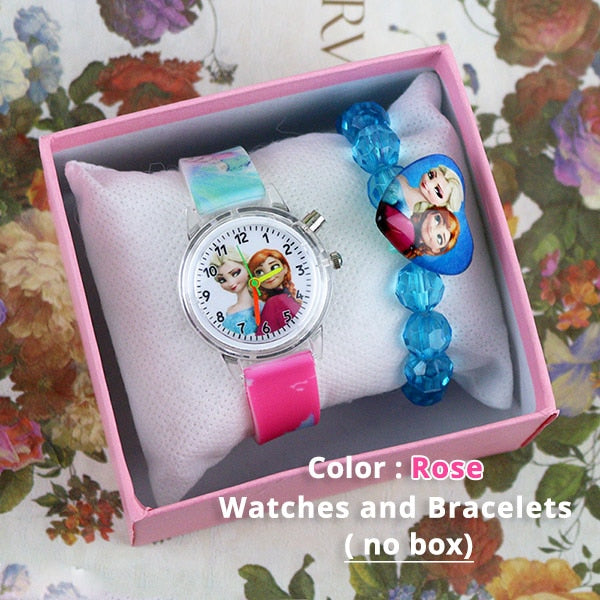 Princess Girls Watch with Bracelet Colorful Light Source Cartoon Kids Watches Party Clock Wrist reloj infantil Relogio Feminino