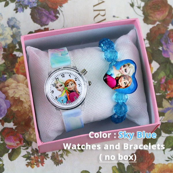 Princess Girls Watch with Bracelet Colorful Light Source Cartoon Kids Watches Party Clock Wrist reloj infantil Relogio Feminino