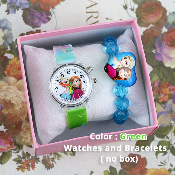 Princess Girls Watch with Bracelet Colorful Light Source Cartoon Kids Watches Party Clock Wrist reloj infantil Relogio Feminino