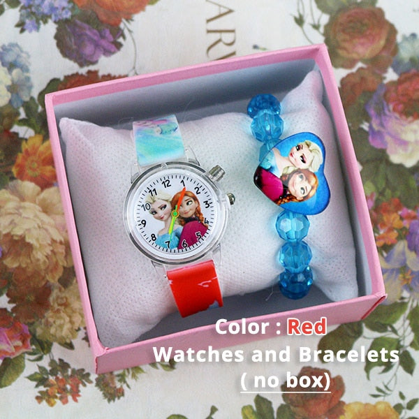 Princess Girls Watch with Bracelet Colorful Light Source Cartoon Kids Watches Party Clock Wrist reloj infantil Relogio Feminino