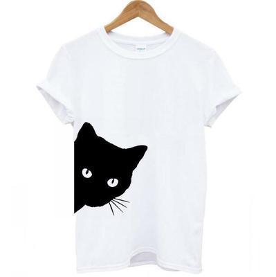 Harajuku Black T Shirt Women Tops Punk Cartoon Cat Face Letter Print Tee Shirt Femme T-shirt Casual Tee Shirt O-neck Rock Tops