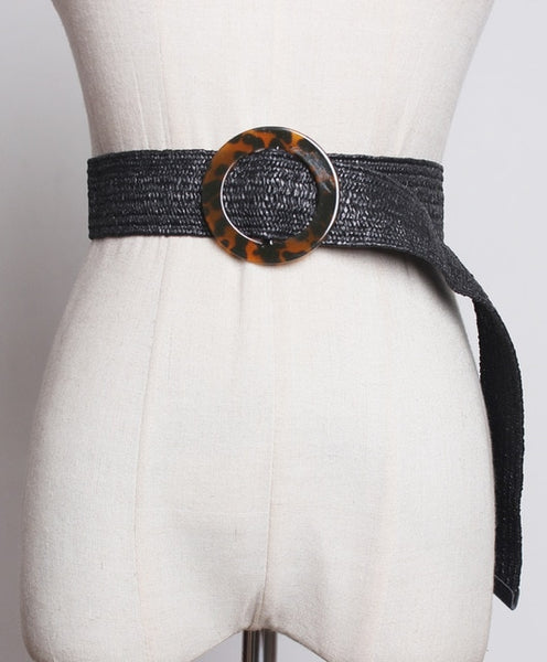 [EAM] 2020 New Spring Summer Knittting Buckle Split Joint  Personality Long Wide Belt Women Fashion Tide All-match JT469