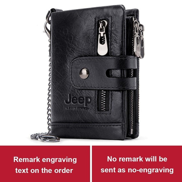 Free Engraving 100% Genuine Leather Men Wallet Coin Purse Small Mini Card Holder Chain PORTFOLIO Portomonee Male Walet Pocket