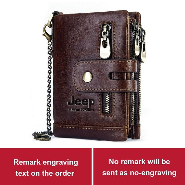 Free Engraving 100% Genuine Leather Men Wallet Coin Purse Small Mini Card Holder Chain PORTFOLIO Portomonee Male Walet Pocket